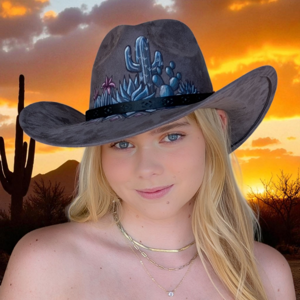 Grace's Gray Painted Suede Hat - L/XL (7 1/4 - 7 3/8) - Image 2
