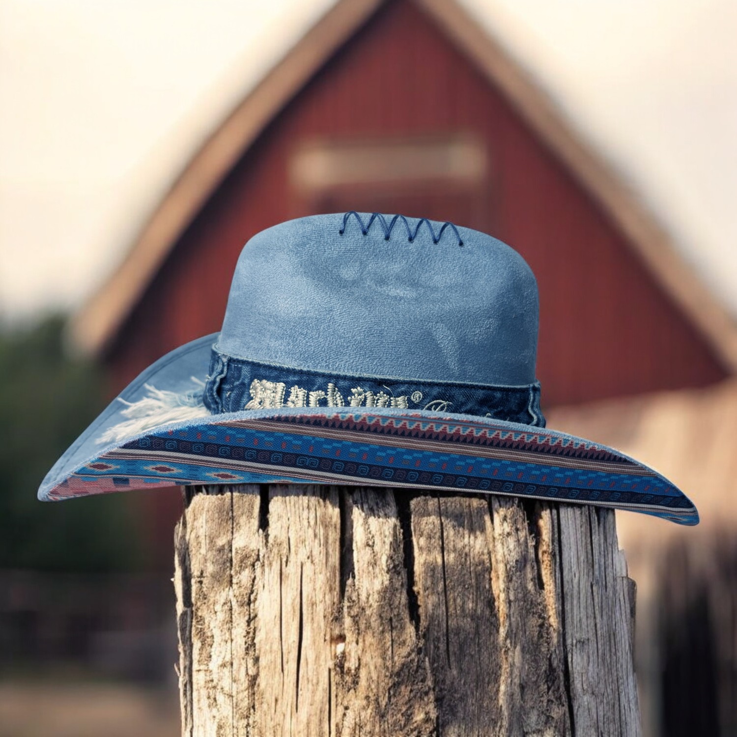 Farah's Frayed Denim Blue Suede Hat - Med (7) - Image 3