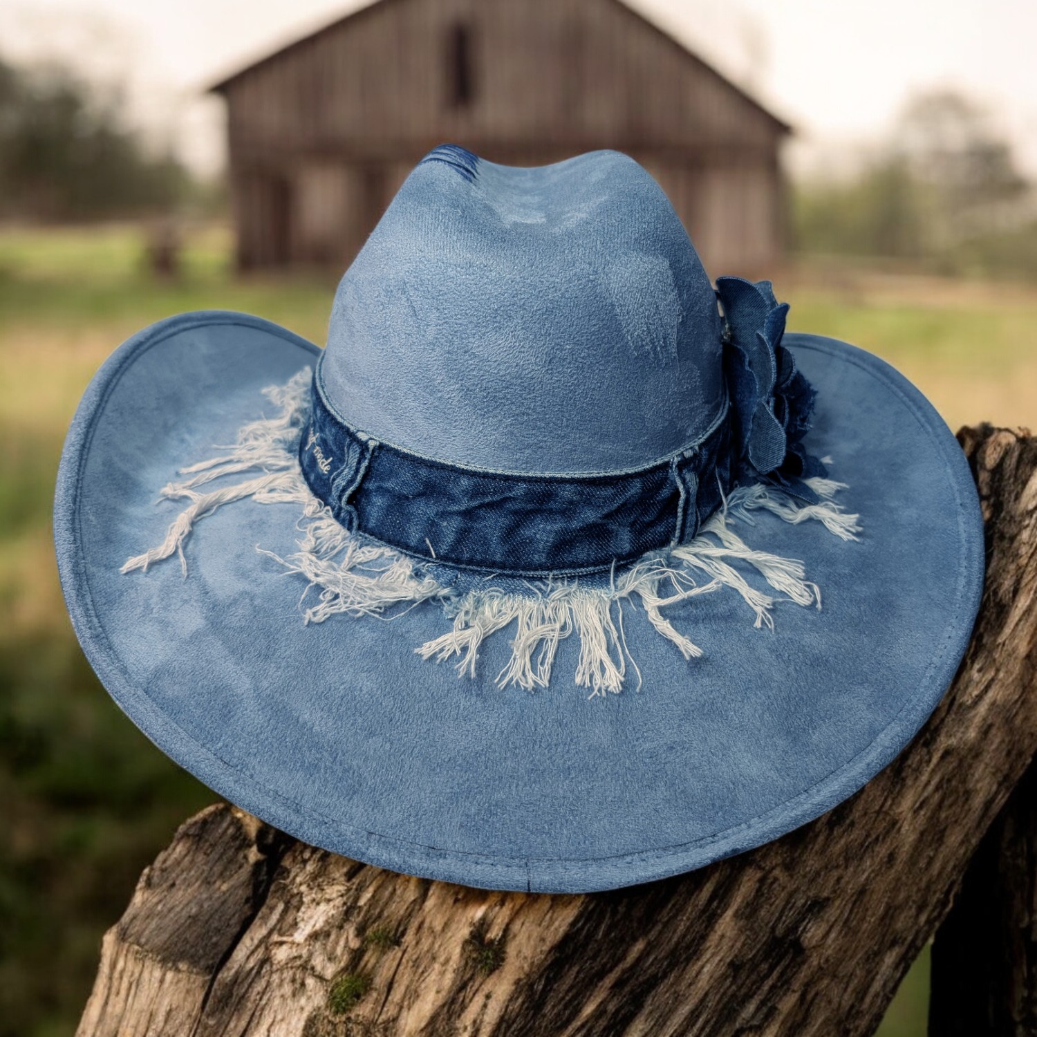 Farah's Frayed Denim Blue Suede Hat - Med (7) - Image 5