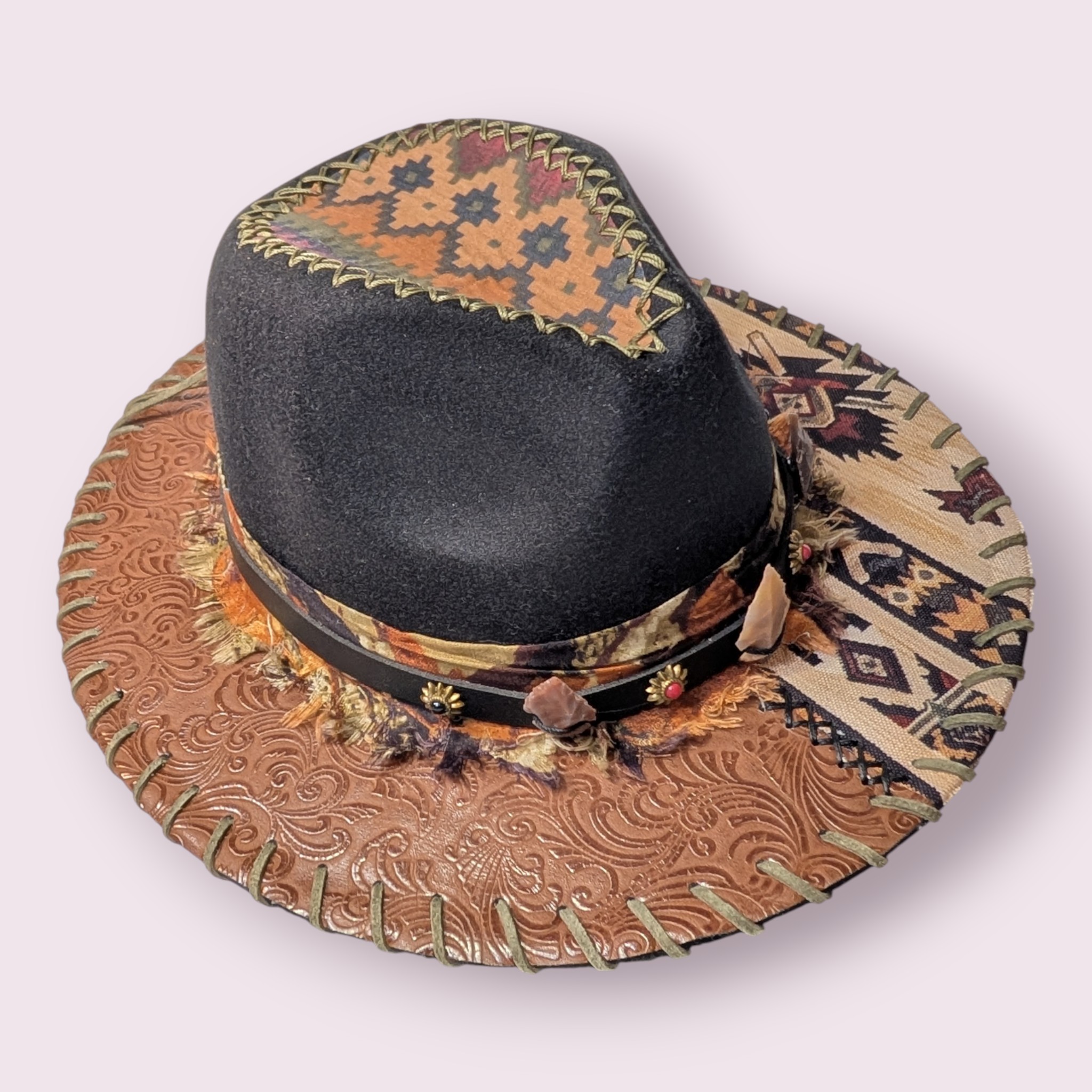 Southwest Trekker Black Fedora Felt Hat - Med (7)