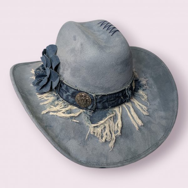 Farah's Frayed Denim Blue Suede Hat - Med (7)