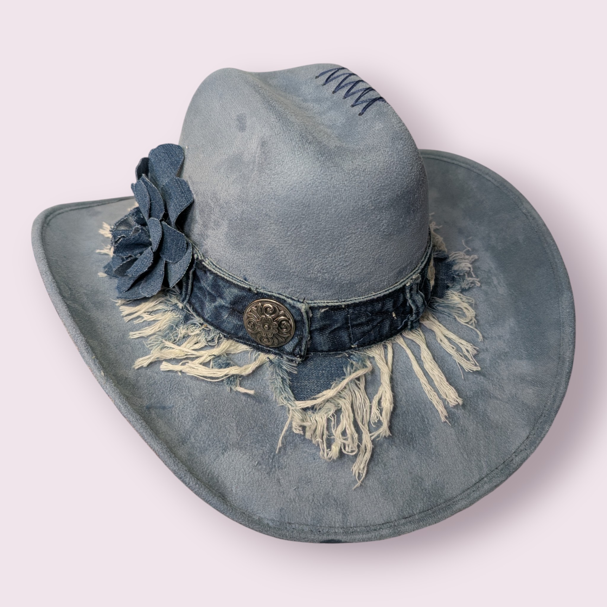 Farah's Frayed Denim Blue Suede Hat - Med (7)