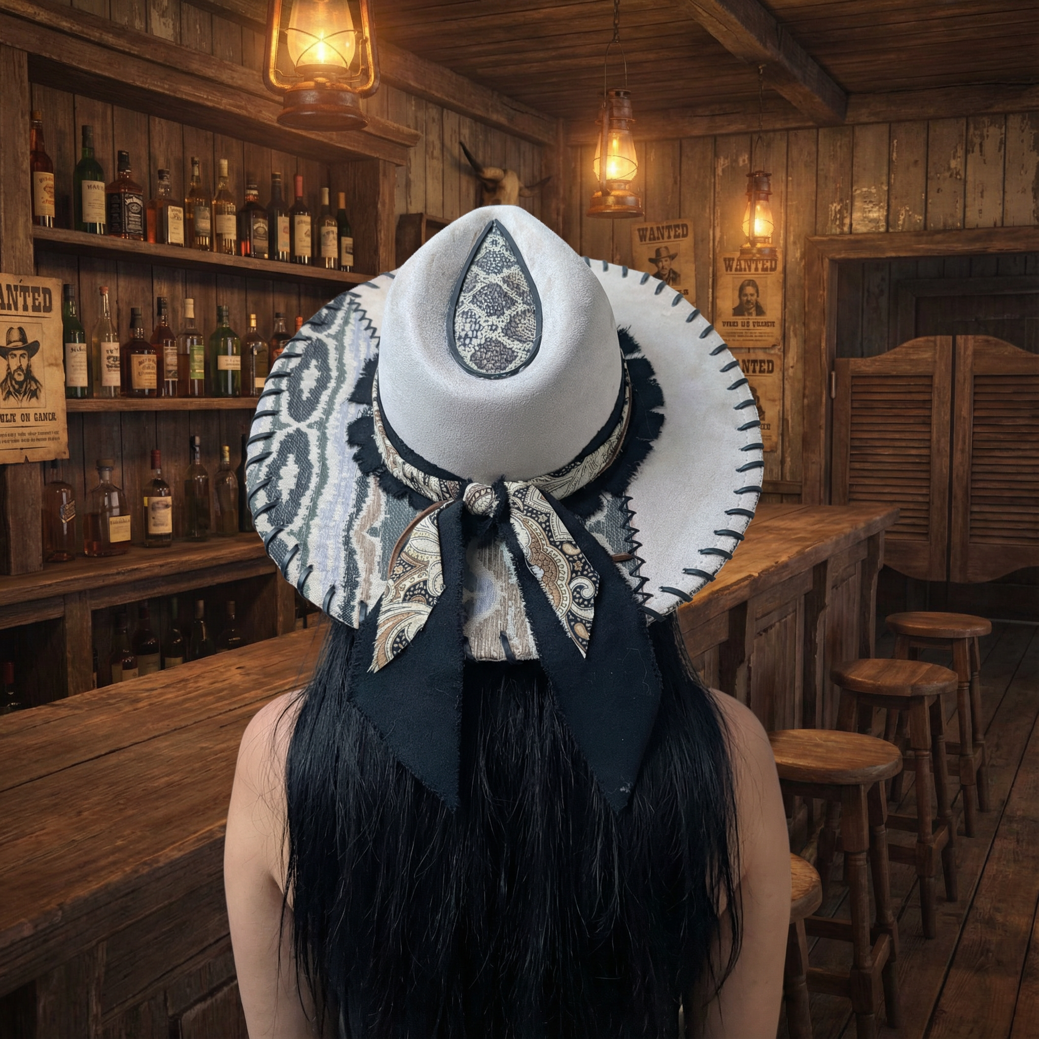 Elegant Western Lady White Suede Hat - Med (7) - Image 2