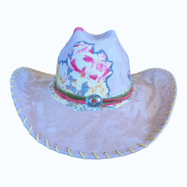 Pink Blossoms Stiff Brim Suede Cowgirl Hat - Med (7)